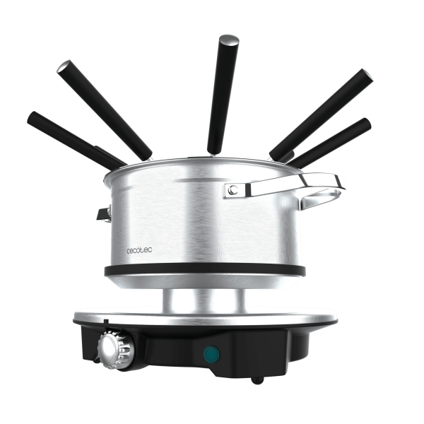 Cecotec Fun GourmetFondue Advance Fondue Electrica - 1500W - Acero Inoxidable - Termostato - Capacidad de 1.7L - 8 Tenedores - Olla Antiadherente - Apta para Lavavajillas - Tapa Antisalpicad