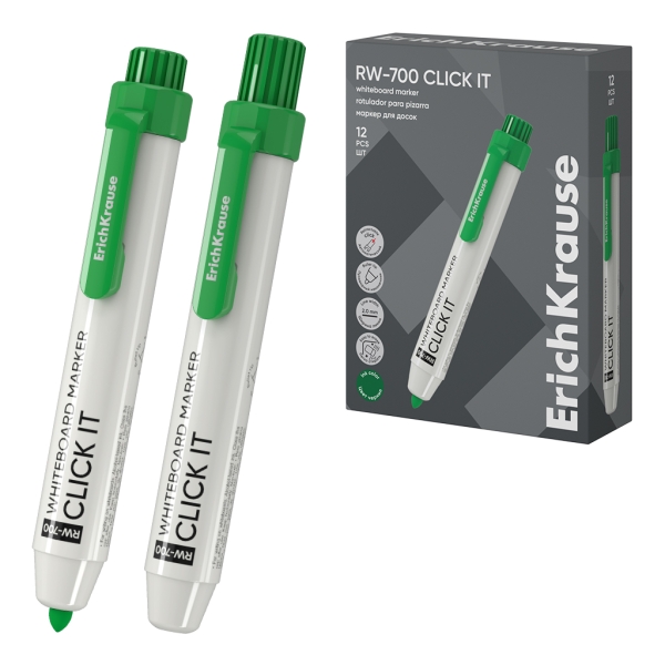 ErichKrause RW-700 Click it Rotulador para Pizarra Blanca - Sistema Retractil - Punta Conica - Trazo de 2.0mm - Tinta a Base de Alcohol - No Toxico - Facil de Borrar - Secado Rapido - Color