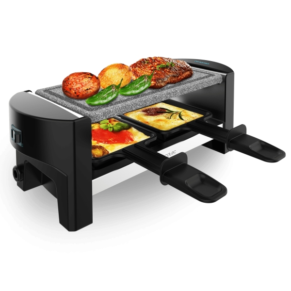Cecotec Cheese and Grill 3200 Pocket AllStone Raclette - Potencia de 320W - Ideal para 2 Personas - Placa Piedra Natural - Compacta y Facil de Limpiar - Incluye Sartenes y Espatulas - Color