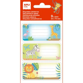 Apli Etiquetas Adhesivas Escolares Savana - Tamaño 81x36mm - Adhesivo Permanente de Alta Calidad - 3 Hojas con 9 Etiquetas (3 por Diseño) - Ideal para Marcar e Identificar - Color Blanco · P