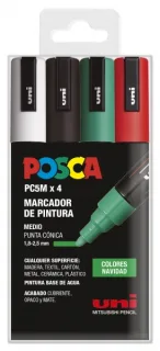 Posca PC-5M Estuche de 4 Marcadores de Pintura - Punta de Bala 1.8-2.5mm - Tinta Base al Agua - Resistente a la Luz - Color Surtido