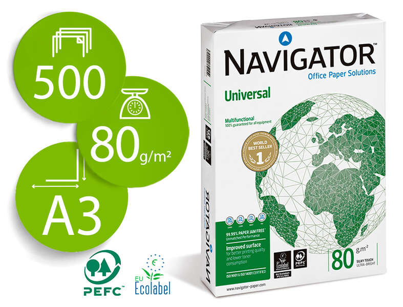 Navigator Papel A3 80gr 297x420mm (500 Hojas) Blanco · Pack de 5 uds.
