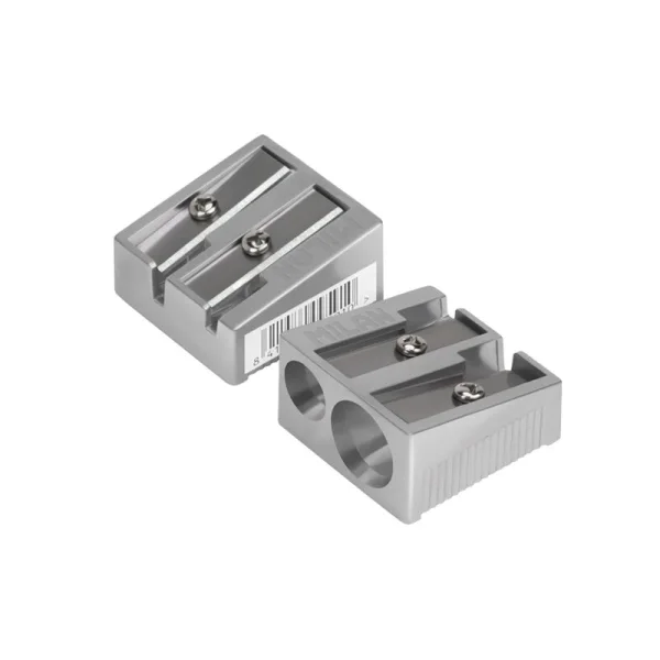 Milan Sacapuntas de 2 Orificios - Cuchilla de Acero al Carbono - Fabricado en Aluminio · Pack de 20 uds.