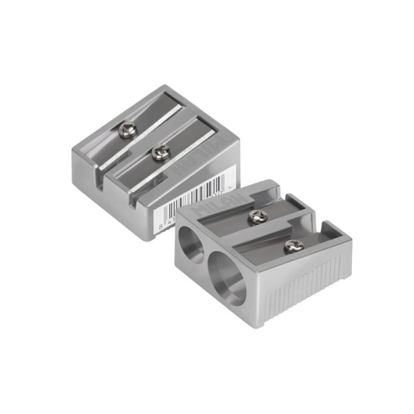 Milan Sacapuntas de 2 Orificios - Cuchilla de Acero al Carbono - Fabricado en Aluminio · Pack de 20 uds.