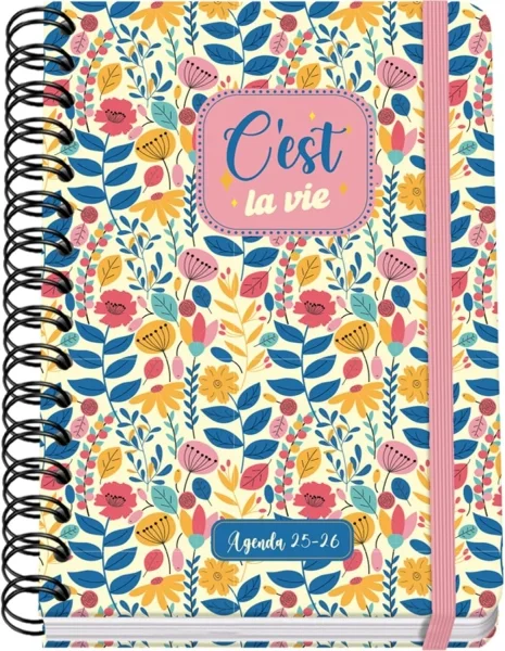 Dohe C´est la Vie Agenda Escolar 25/26 Espiral Wire’o A5 - Semana Vista - Papel 80g/m2 - 4 Hojas de Pegatinas - Cubierta de Carton Plastificado - Cierre con Goma Elastica
