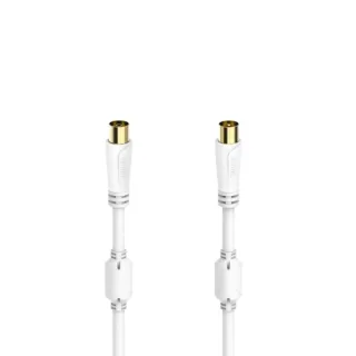 Hama Essential Cable Coaxial de Antena Macho/Hembra - Longitud 1.5m - Terminales Chapados en Oro - Triple Blindaje - Apantallamiento 100dB - Impedancia 75Ohm - Color Blanco