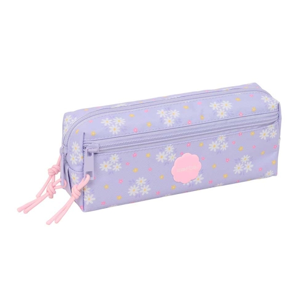 Safta Bouquet Portatodo - 3 Compartimentos con Cremalleras - Goma Elastica - 0.98L - 220x60x85mm - Color Violeta