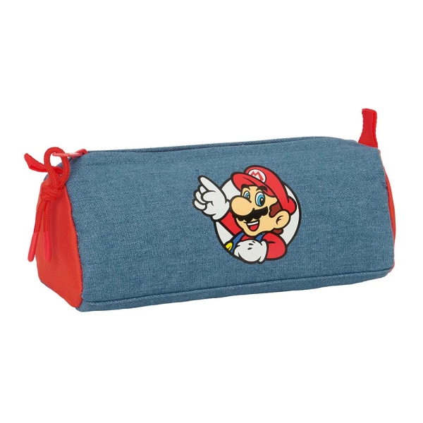 Safta Super Mario Portatodo - 1 Compartimento con Cremallera - 21x8x7cm - Color Rojo y Azul