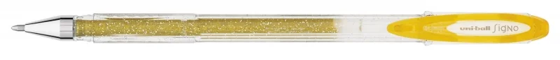 Uni-ball Signo Sparkling UM-120SP Boligrafo de Tinta Gel - Punta de Bola 1mm - Tinta Pigmentada Resistente al Agua y Luz - Efecto Purpurina - Color Oro · Pack de 12 uds.