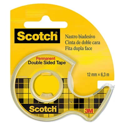 Scotch Cinta Adhesiva de Doble Cara en Dispensador 12mmx6.3m - Adhesivo Permanente - Multiples Usos - Practico Dispensador - 7100150066