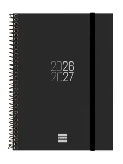 Finocam Espir Agenda Escolar 26/27 en Catalan - Semana Vista Horizontal - Formato E10 - 155x212mm - Tapas de Polipropileno - Papel de 80g/m2 - Espiral - Esquinas Microperforadas - Color Negr