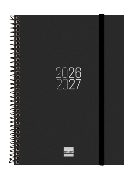 Finocam Espir Agenda Escolar 26/27 en Catalan - Semana Vista Horizontal - Formato E10 - 155x212mm - Tapas de Polipropileno - Papel de 80g/m2 - Espiral - Esquinas Microperforadas - Color Negro