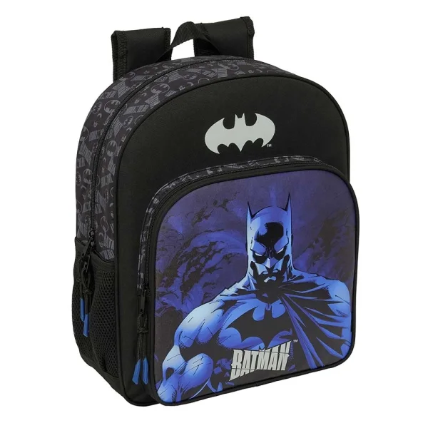 Safta Batman Mochila - Adaptable a Carro - Bolsillos Laterales - Doble Tirador - Hombreras Acolchadas - Bolsillo Frontal - Asa Superior - 15L - 320x120x380mm - Color Negro