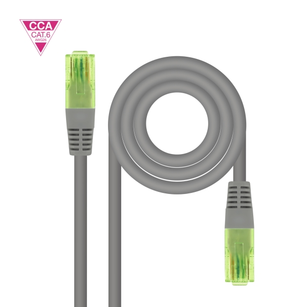 Nanocable Cable Red Latiguillo Cat.6 UTP AWG26 CCA - Longitud 0.30m - Color Gris