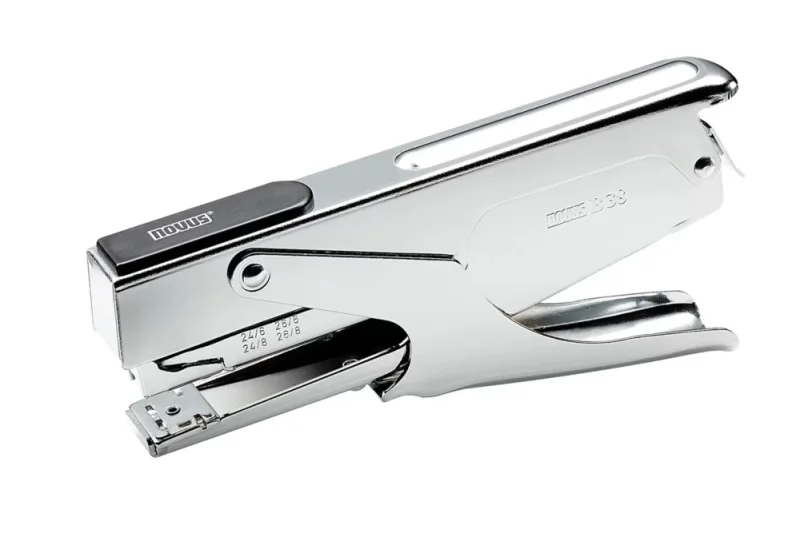 Novus B 38 Grapadora de Tenaza - Hasta 40 Hojas - Para Grapas 24/6-24/8 y 26/6-26/8 - Grapado Temporal y Permanente - Color Cromado