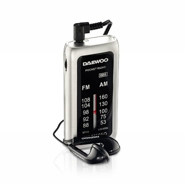 Daewoo Radio AM/FM - Alimentacion a Pilas - Jack 3.5mm - Funcion Super Bass - Color Negro y Gris