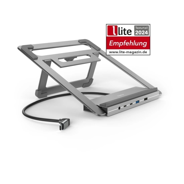 Hama Essential Hub USB 3.2 con Funcion Soporte - Potencia Maxima 100W - Cable USB-C de 40cm - LAN Ethernet 1Gbps - Jack 3.5m - DisplayPort 4K - 4x USB-A - USB-C - 2x HDMI 4K - Power Delivery - Color Gris