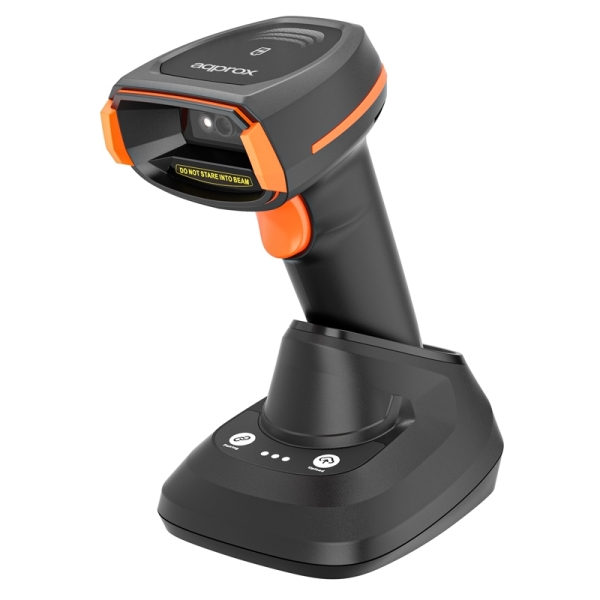 Approx Lector de Codigos de Barras 1D/2D Inalambrico con Base de Carga - Indicador LED, Beeper y Vibracion - Velocidad de Escaneo 60fps - Disparo Manual o Automatico - Autonomia hasta 12h -