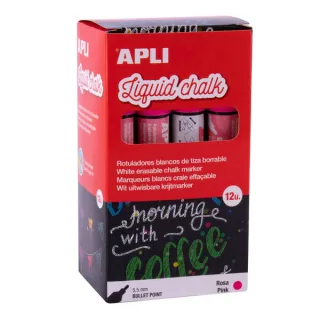 Apli Rotulador de Tiza Liquida Rosa - Punta Redonda - Ideal para Pizarras, Plastico, Ventanas, Ceramica, Vinilos, Metal, Etc - Facil de Borrar - Secado Rapido - Uso Sencillo - Base Agua Libr