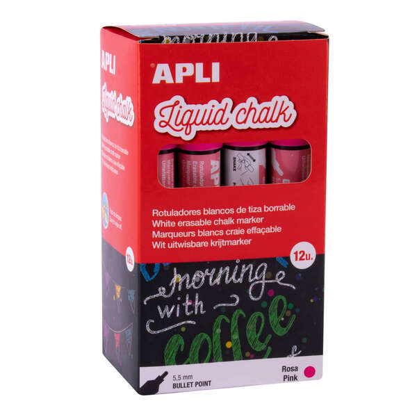 Apli Rotulador de Tiza Liquida Rosa - Punta Redonda - Ideal para Pizarras, Plastico, Ventanas, Ceramica, Vinilos, Metal, Etc - Facil de Borrar - Secado Rapido - Uso Sencillo - Base Agua Libre de Toxicos