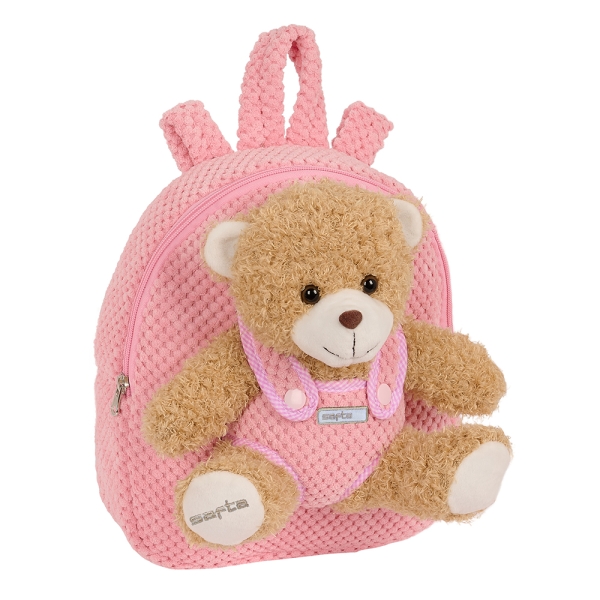 Safta Mochila Preescolar con Osito - Cremallera - Osito Extraible - Hombreras Acolchadas - Asa Superior - 4.65L - Material Duradero - 230x75x270mm - Color Rosa