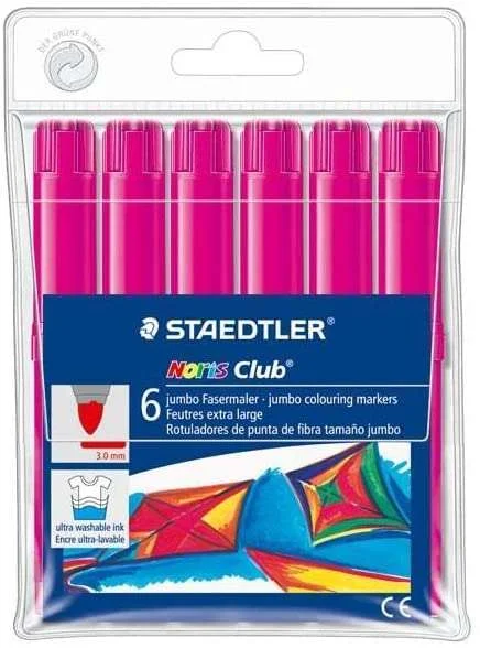 Staedtler Noris Watercolour 340 Pack de 6 Rotuladores de Gran Tamaño - Trazo 3mm Aprox - Lavable Facilmente - Tinta Base de Agua - Color Magenta