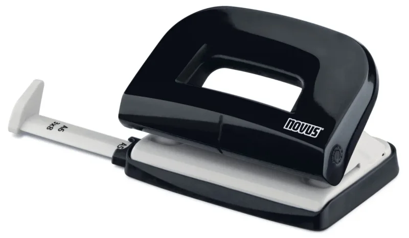 Novus E210 Perforadora Pequeña de Papel - Hasta 10 Hojas - Guia de Posicionamiento - Punzones 5.5mm - Color Negro