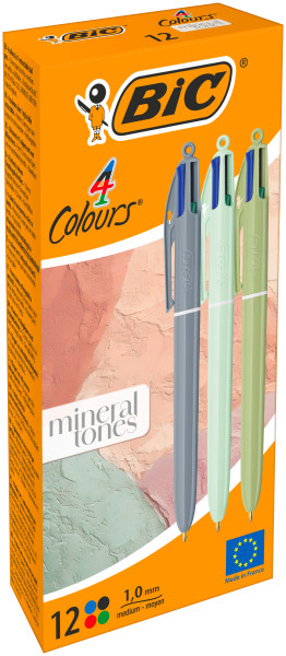 Bic 4 Colours Mineral Tones Boligrafo de Bola Retractil - Punta Media de 1.0mm - Colores Surtidos · Pack de 12 uds.