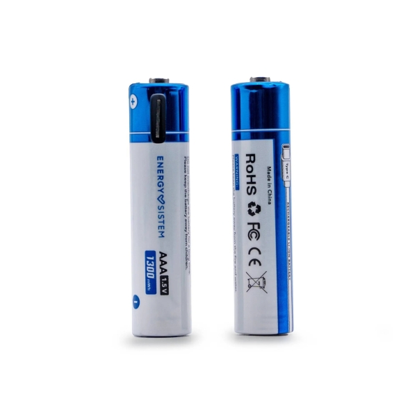 Energy Sistem Charge Pro C Pack de 2 Pilas Recargables USB-C - 1100mWh - 740mAh - AAA - 1.5V - Carga Por USB-C