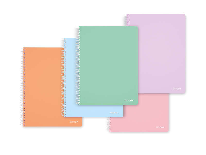 Ancor Classic Stripes Cuaderno Espiral Tamaño Folio Cuadriculado 4x4mm - 80 Hojas 90gr - Tapa de Plastico - Colores Pastel Surtidos · Pack de 5 uds.