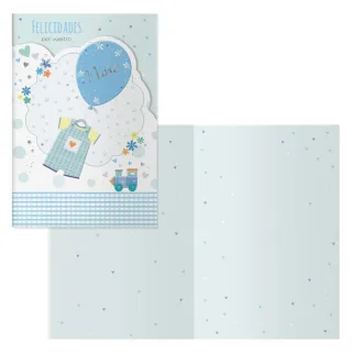 Dohe Tren Pack de 6 Tarjetas de Felicitacion para Nacimientos - 11.5x17cm - Impresas a Todo Color - Estampaciones con Pelicula de Color - Estampacion en Seco - Papel Offset Blanco de 300gr -