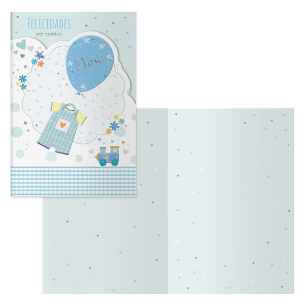 Dohe Tren Pack de 6 Tarjetas de Felicitacion para Nacimientos - 11.5x17cm - Impresas a Todo Color - Estampaciones con Pelicula de Color - Estampacion en Seco - Papel Offset Blanco de 300gr -