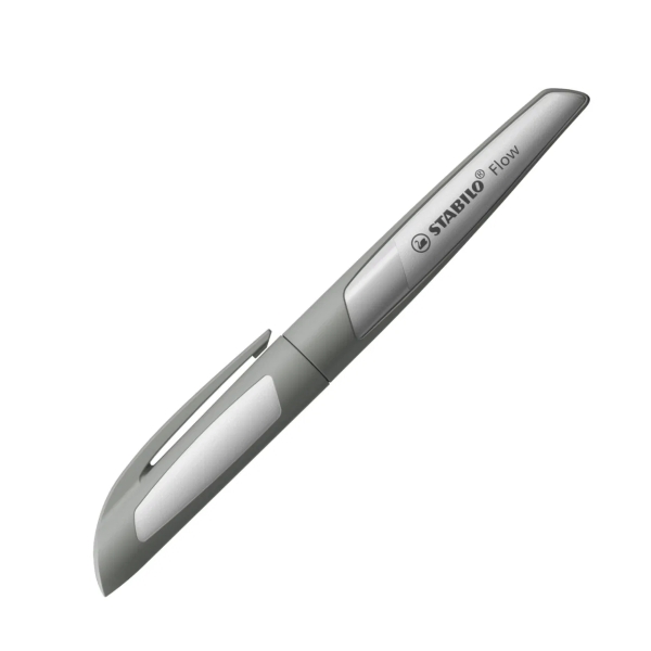 Stabilo Flow Monochrome Pluma Estilografica Recargable - Punta M de Alta Calidad - Agarre Ergonomico - Incluye Cartucho Azul Real - Cuerpo Color Gris Claro