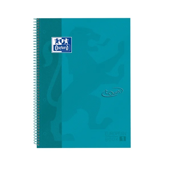 Oxford School Touch Europeanbook 1 Cuaderno A4+ 80 Hojas Microperforadas Cuadricula 5x5mm - Tapa Extradura - Color Azul Verdoso