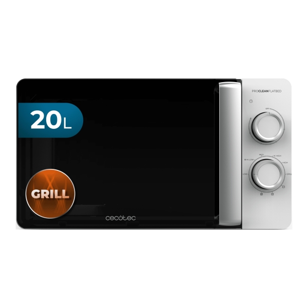 Cecotec Proclean 3110 Flatbed Microondas sin Plato - Potencia de 700W - Capacidad de 20L - Grill de 800W - Revestimiento Ceramico - Temporizador - Elegante - Color Negro