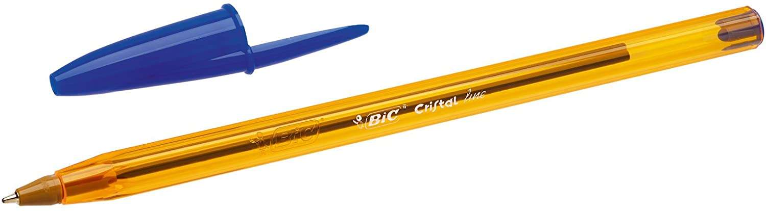 Bic Cristal Original Fine Boligrafo de Bola - Punta Redonda de 0.8mm - Trazo de 0.30mm - Tinta con Base de Aceite - Translucido - Color Azul · Pack de 50 uds.