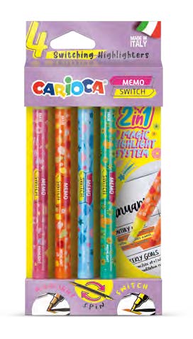 Carioca Memo Switch 2 en 1 Pack con 4 Rotuladores - Una Punta Subraya y la otra Cambia de Color - Colores Surtidos