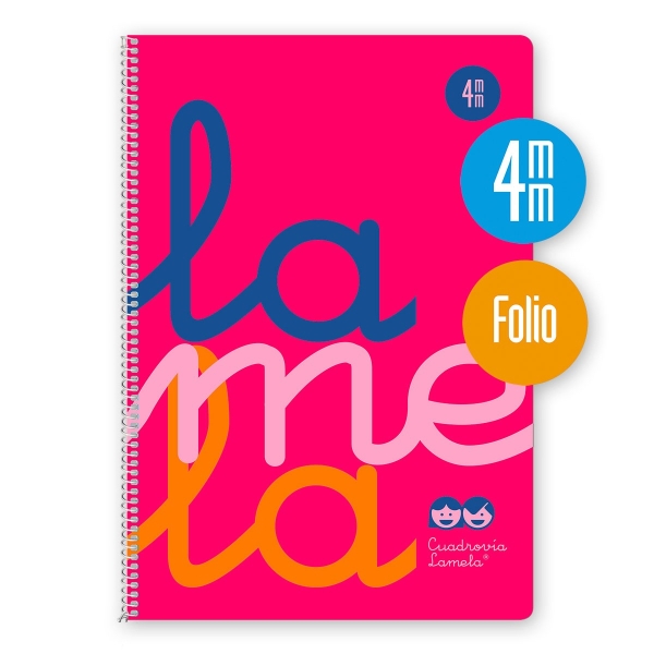 Lamela Cuaderno Espiral con 80 Hojas de 90g/m2 con Margen - Formato Folio - Pauta Cuadrovia de 4mm - Cubierta de Polipropileno - Papel Offset Blanco Extra - Color Rosa Fluorescente