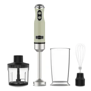 Cecotec Power RetroGreen 1200Max Cream and Crush Batidora de Mano - 1200W - Vaso de 0.5L - Accesorios Multifuncion - Campana Antisalpicadura - 4 Hojas Recubiertas de Titanio - Color Verde Cl
