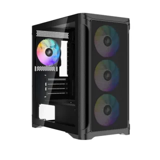 Sama S31 Caja Torre MicroATX - Lateral Cristal Templado - 2 x USB-A 3.0, 1 x USB-C 3.2 - 1 x Audio + Micro - 4 Ventiladores ARGB - Color Negro