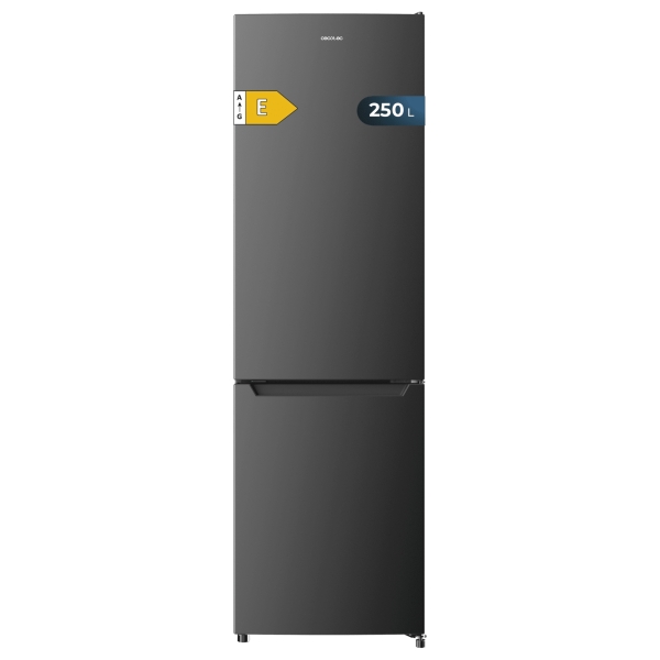 Cecotec Bolero CoolMarket Combi 250 Dark E Frigorifico Combi - Capacidad 250L - Temperatura Regulable - Frio Envolvente - Cajon Humedad Regulable - Clase E - 54x57.6x180cm - Color Acero