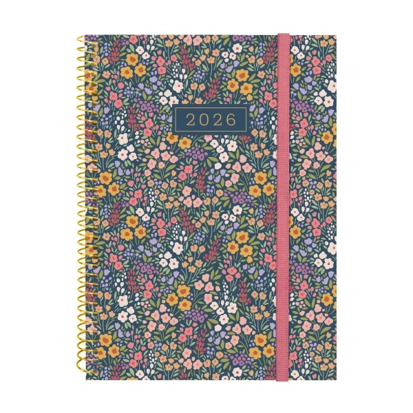 Finocam Design Collection Agenda de Espiral - Anual 2026 - Tapa Ligera - Formato E10 - 162x14x212mm - Semana Vista Horizontal - Tematica de Flores