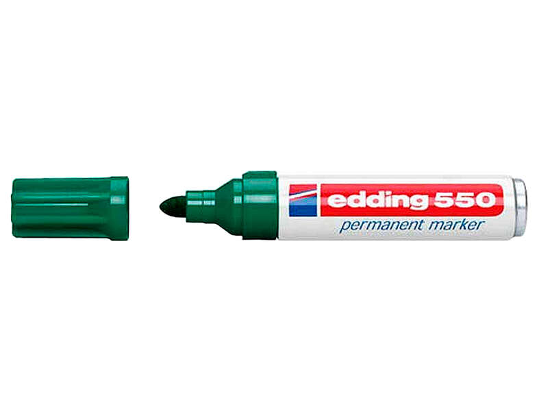 Edding 550 Rotulador Permanente - Punta Redonda - Trazo entre 3 y 4 mm. - Recargable - Secado Rapido - Color Verde · Pack de 10 uds.