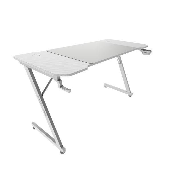 Mars Gaming MGD-X140 Mesa Gaming - Soportes Auriculares y Bebidas - Alfombrilla XXL - Estructura Acero - 140x60x1.5cm - Acabado en Fibra de Carbono - Color Blanco