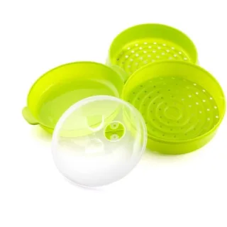 Innovagoods Fresh Vaporera Doble para Microondas - Doble Compartimento - Valvula de Vapor - Material Resistente - Facil Limpieza - Color Verde Lima