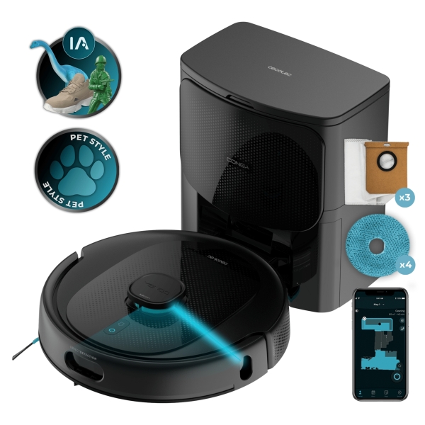 Cecotec Conga 9990 AI Spin Revolution Ultra Power Home Robot Aspirador 4 en 1 con Base de Autovaciado - 10kPa - Chip con IA - Mopas Giratorias - Autonomia 240min - Cepillo Antienredos - Colo