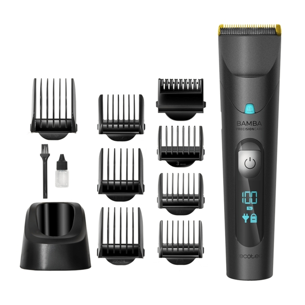 Cecotec Bamba Precisioncare Wet and Dry Cortapelos Inalambrico - Cuchillas de Titanio - 120min de Autonomia - IPX6 Resistente al Agua - 8 Peines Guia - Pantalla LED - Bloqueo de Seguridad -