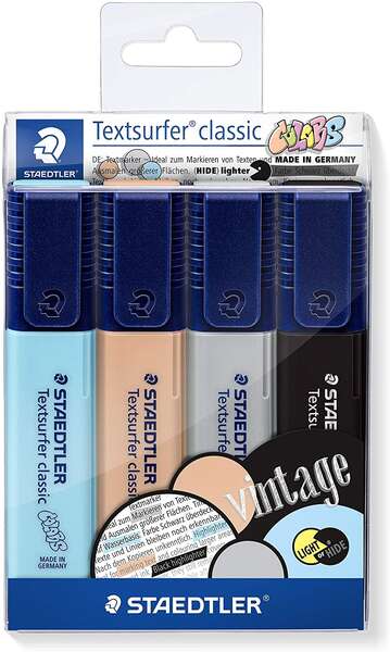 Staedtler Textsurfer Classic 364 Pack de 4 Marcadores Fluorescentes - Secado Rapido - Trazo 1 - 5mm Aprox - Colores Surtidos