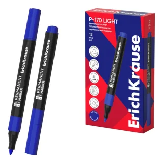 ErichKrause P-170 light Rotulador Permanente - Punta Conica - Trazo de 2.5mm - Resistente al Agua y a la Luz - Multisuperficie - Cuerpo Triangular - Secado Rapido - Color Azul · Pack de 12 u