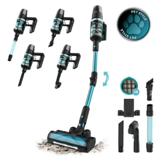 Cecotec Rockstar 9500 Lunar Pet Flex Aspirador de Escoba Vertical - 780W - Autonomia 90min - Succion 30kPa - Luz LED - Pantalla - Incluye Accesorios - Ideal para Mascotas - Color Negro y Azu